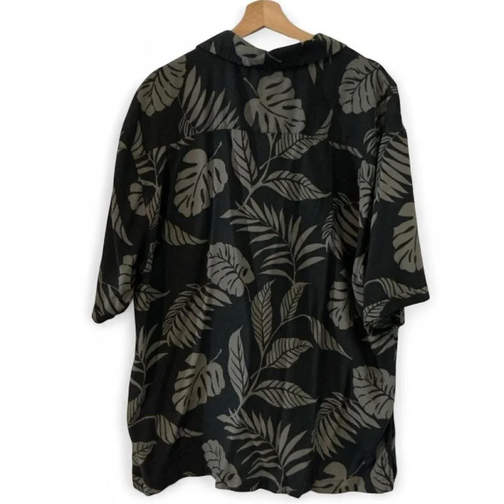 Jamaica Jaxx Button Front Mens XXL Black Tropical Silk Hawaiian Shirt Excellent